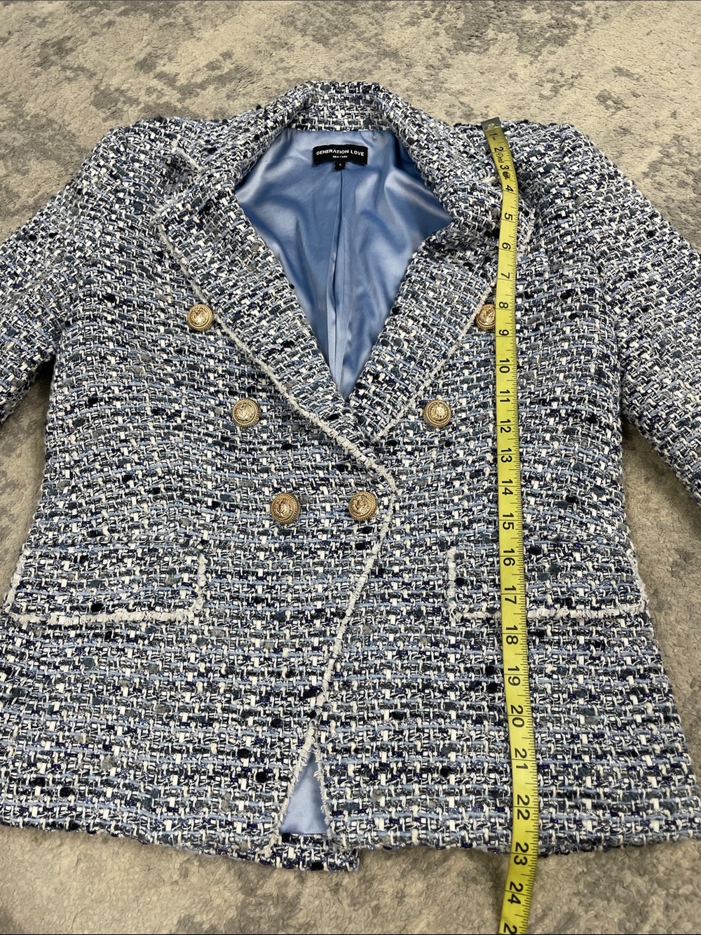 Generation Love Eliza Tweed Blazer Blue Silver Double Breasted Sz S - Picture 9 of 14